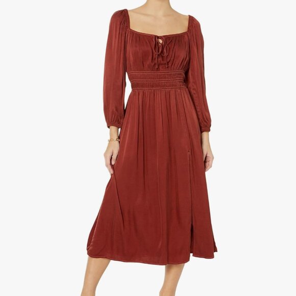 Bella Dahl Ruched Midi Dress with Slit - Olive Green - Picture 1 of 3